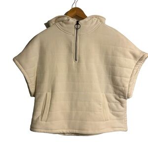 Sundays Two White Short Sleeve 1/4 Zip Pullover Top With Pockets